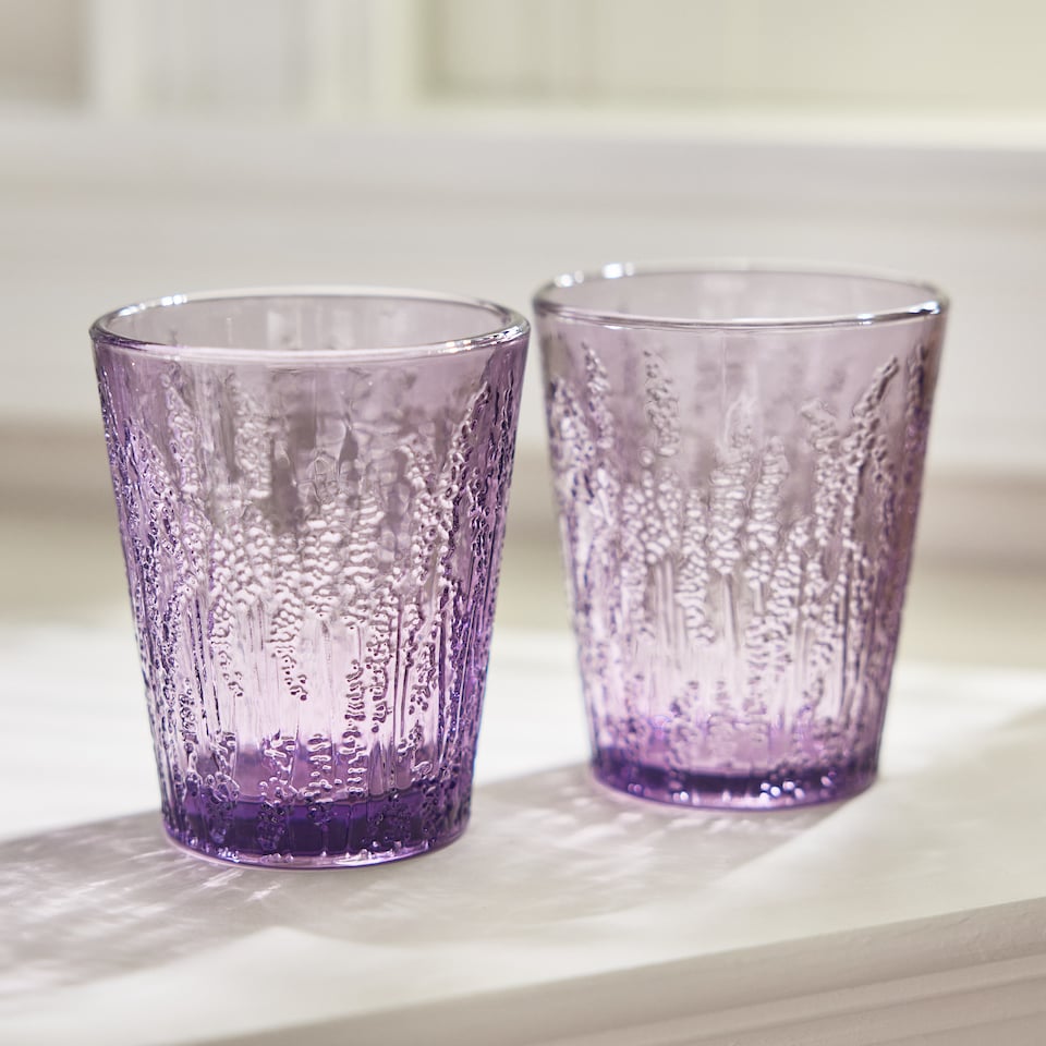 image 1 of Set of 6 Vintage Luxury Lavender Spring Summer Embossed Drinking Glass Tumblers 320ml