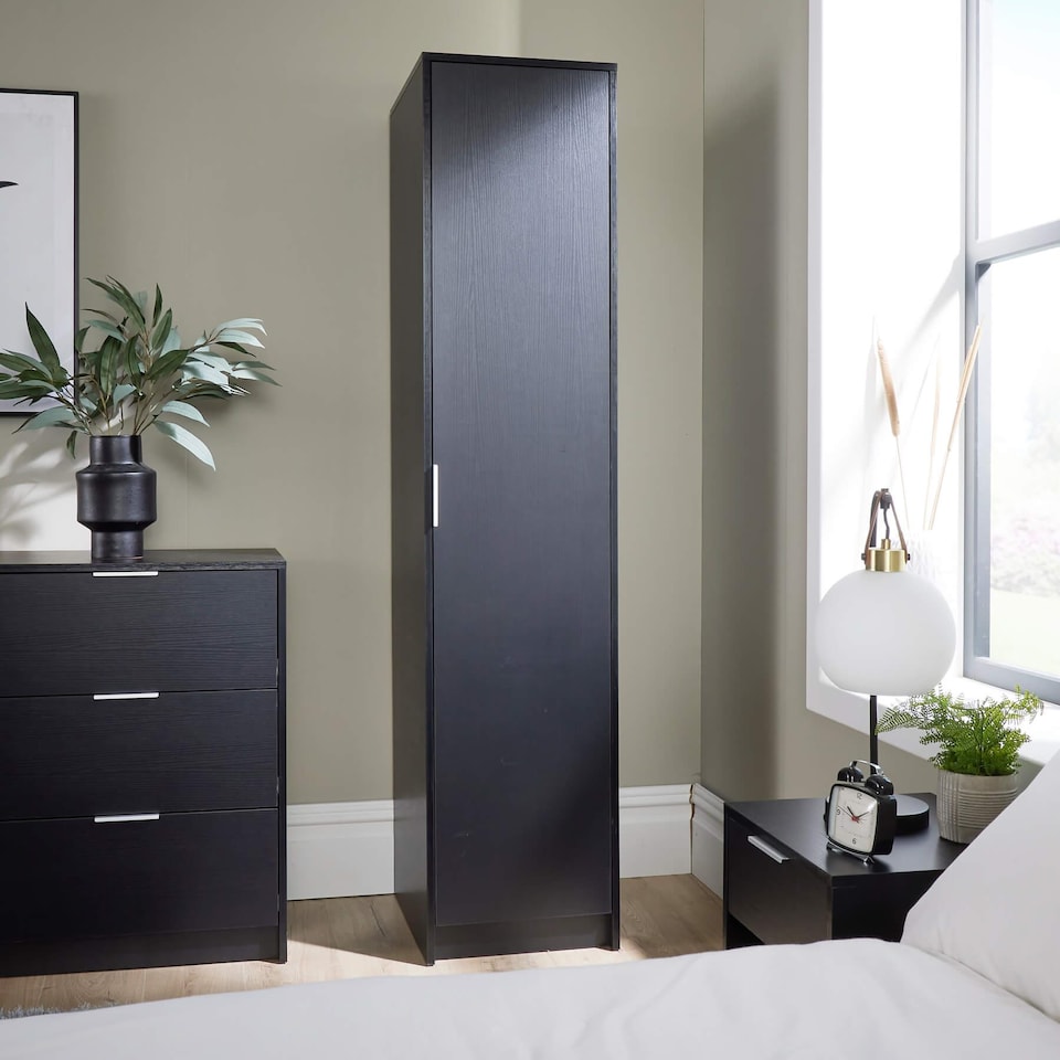 image 1 of Phoenix Wardrobe 1 Door Space Saving Bedroom Home Furniture Clothing Storage Unit | Black