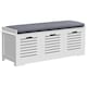 image 1 of HOMCOM Shoe Bench, Linen-look Shoe Storage Bench with 3 Drawers, Removable Seat Cushion and Slatted Doors for Hallway Entryway, White | White | White