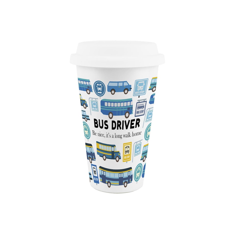 image 1 of Novelty Bus Driver Ceramic Travel Mug - Reusable Drinks Cup Gift