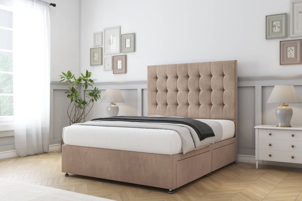 image 1 of Sloomy Alabama Mink Naples Divan Bed Base No Drawers With 54 Inch Floor Standing Headboard | Brown | Mink | Small Single | 1