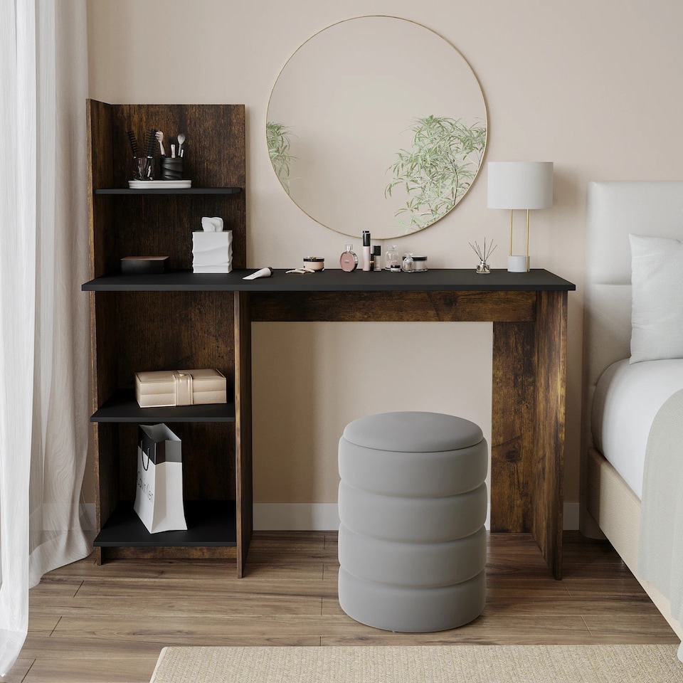 image 1 of FRANCO Computer Desk Workstation 4-Tier Shelves Home Office Study Writing Table | Multi | Rustic Brown | 1