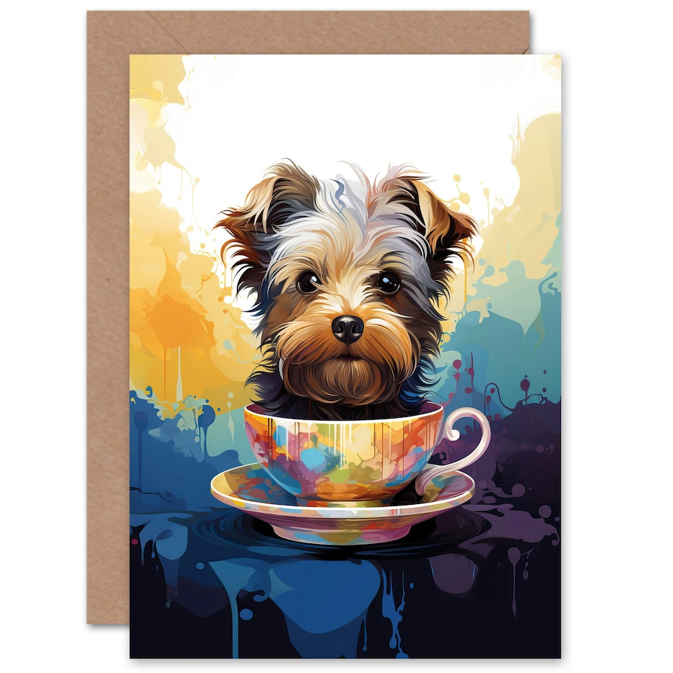 image 1 of Teacup Yorkshire Terrier Portrait Purple Art Card