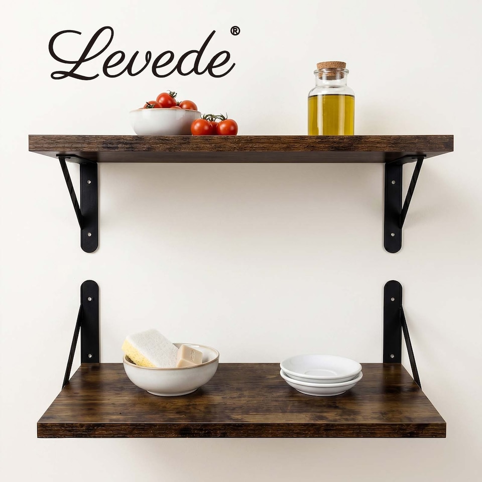 image 1 of Levede Floating Shelves Wall Mounted Shelf Set of 2 Rustic Storage Shelves 39cm