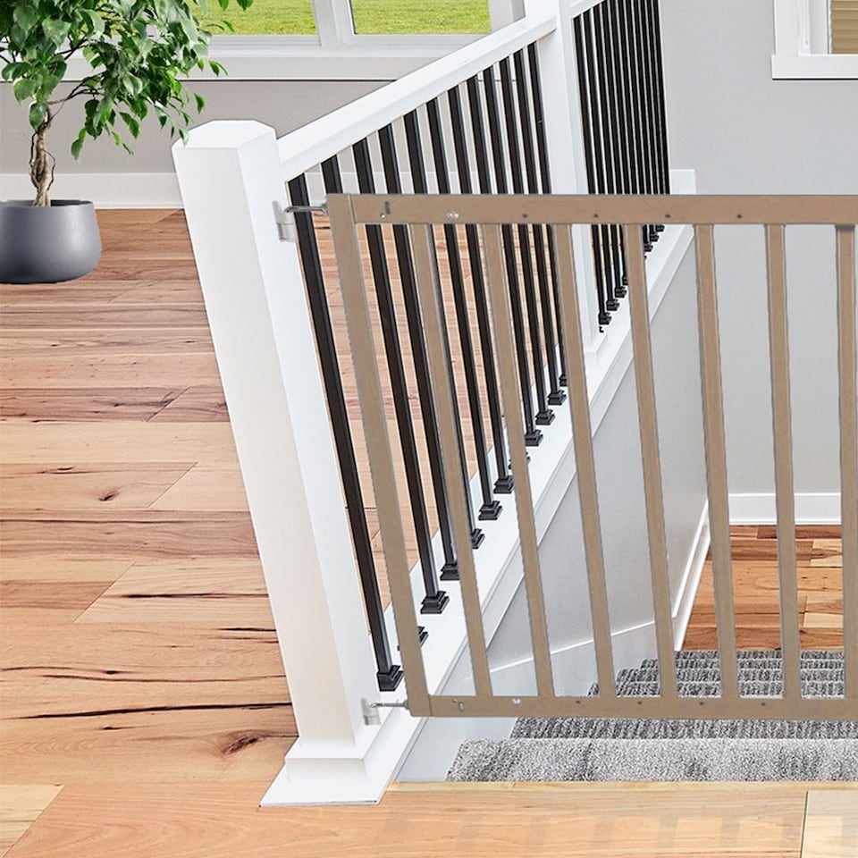 image 1 of Safetots Simply Secure Wooden Gate, 72cm - 79cm, Natural, Wooden Stair Gate, Screw Fit Baby Gate, Safety Barrier