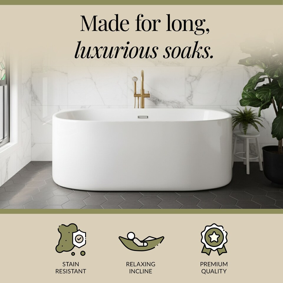 image 1 of Contemporary Back To Wall Freestanding Bath 1700mm x 750mm | White | White | 1700 x 750 x 590mm