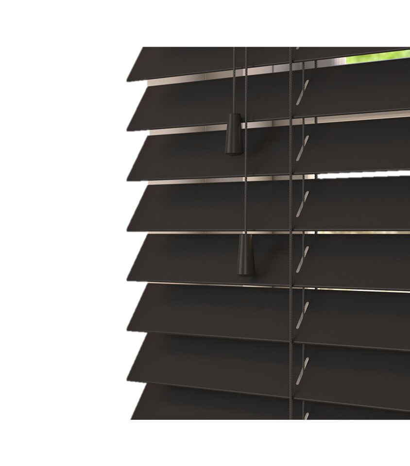image 1 of 90cm Onyx Smooth Finish Faux Wood Venetian Blinds with Strings (120cm Drop) | Black | Black