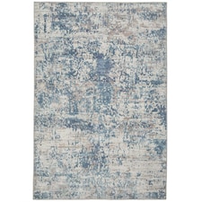 KUKOON Blue Grey Distressed Abstract Non Slip Washable Low Pile Rug 60cm x 110cm Blue