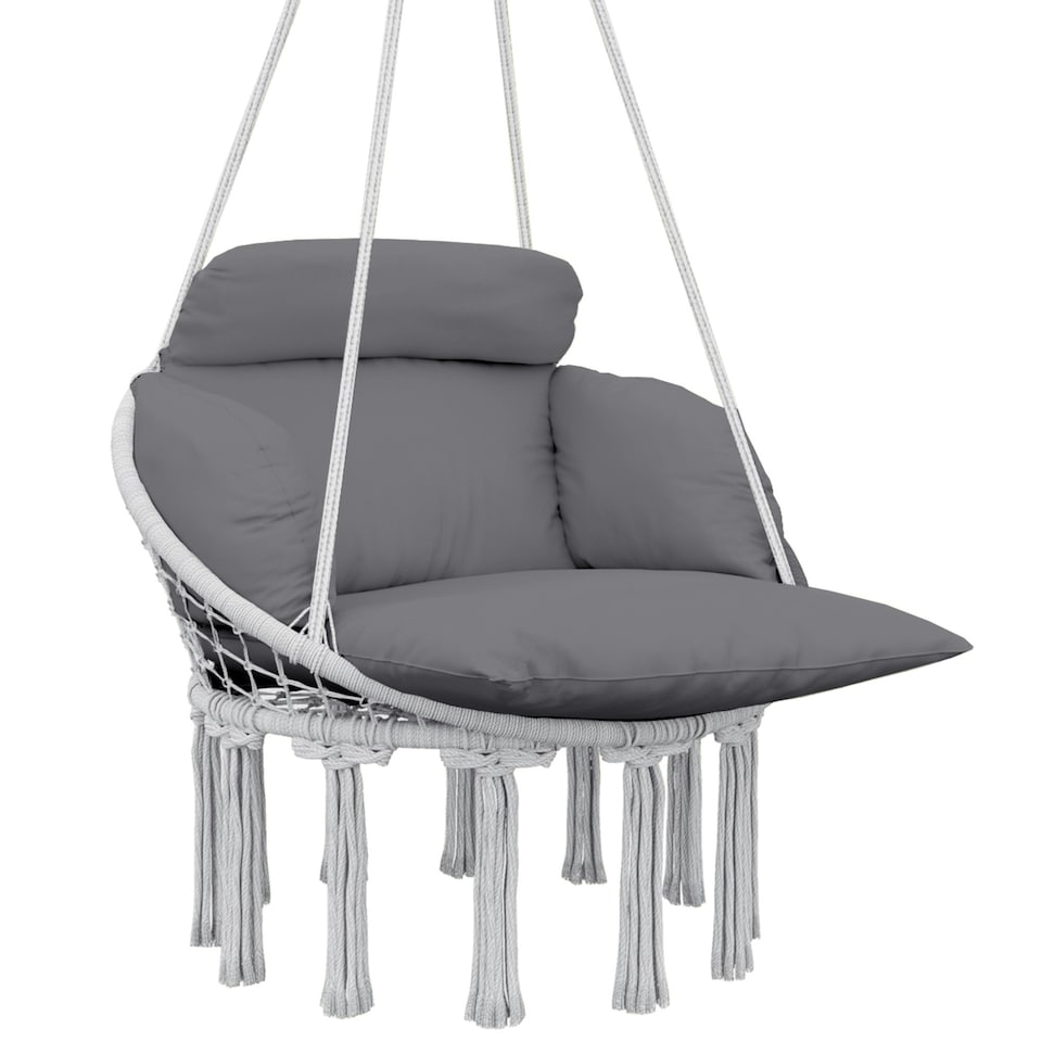 image 1 of Outsunny Hammock Chair, Boho Hanging Swing Chair with Cushion, Dark Grey 