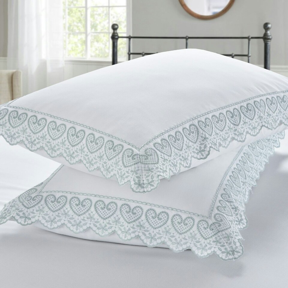 image 1 of Elise Embroidered Floral Duvet Cover Set with Pillowcases Included (White) White | King