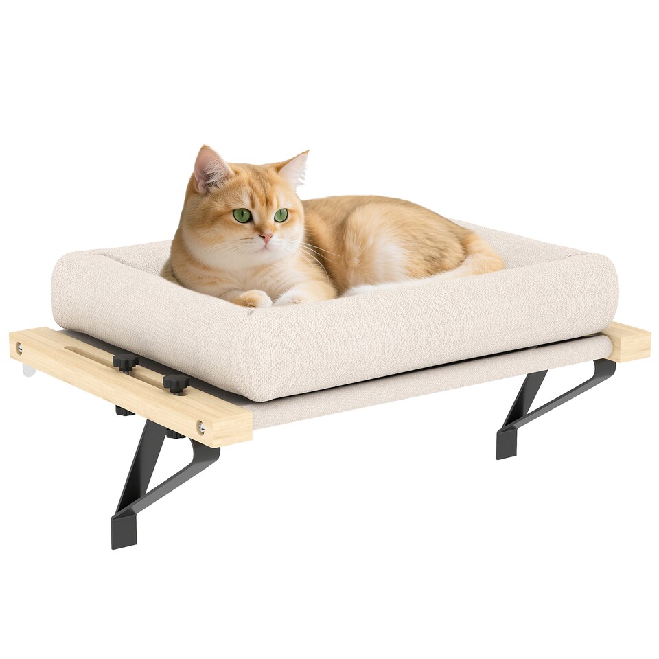 image 1 of PawHut Cat Radiator Bed, Adjustable Hanging Cat Hammock with Cushion, Cream | Cream