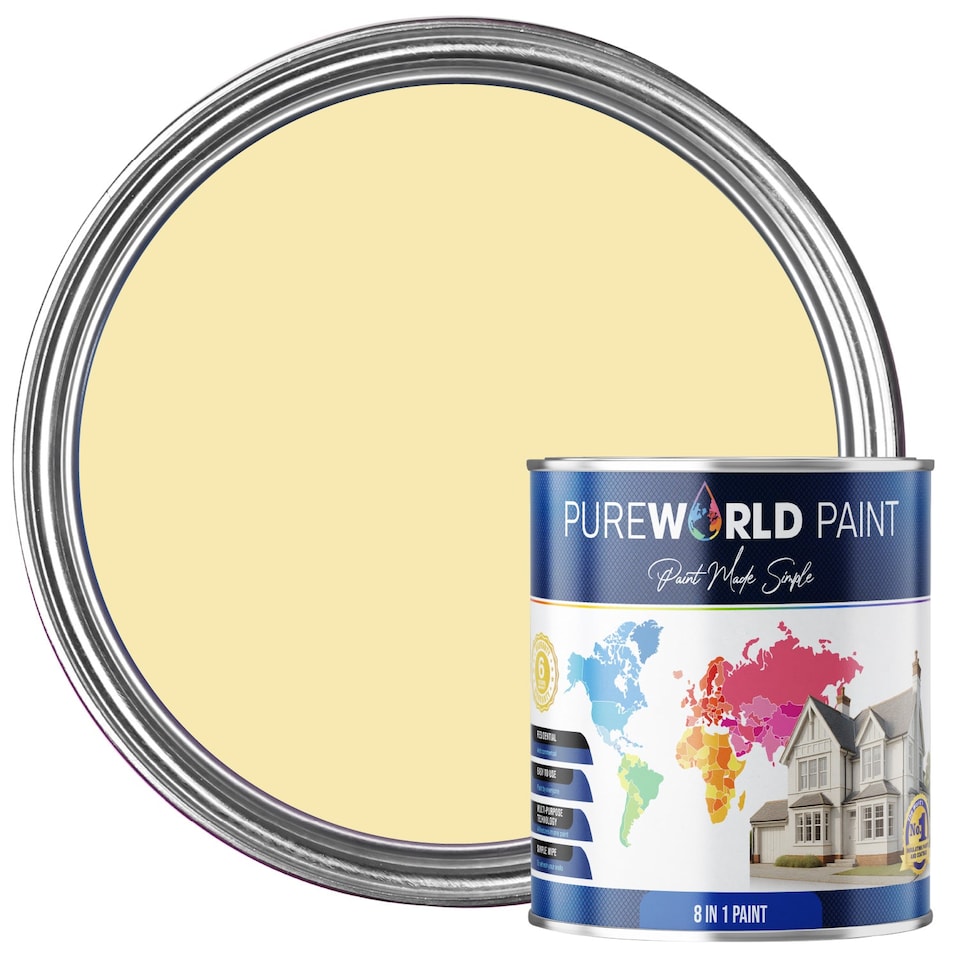image 1 of PUREWORLD All-in-One Paint & Primer - Multi-Surface Interior & Exterior, Walls & Wood - Mild Yellow - 2.5L - Matt