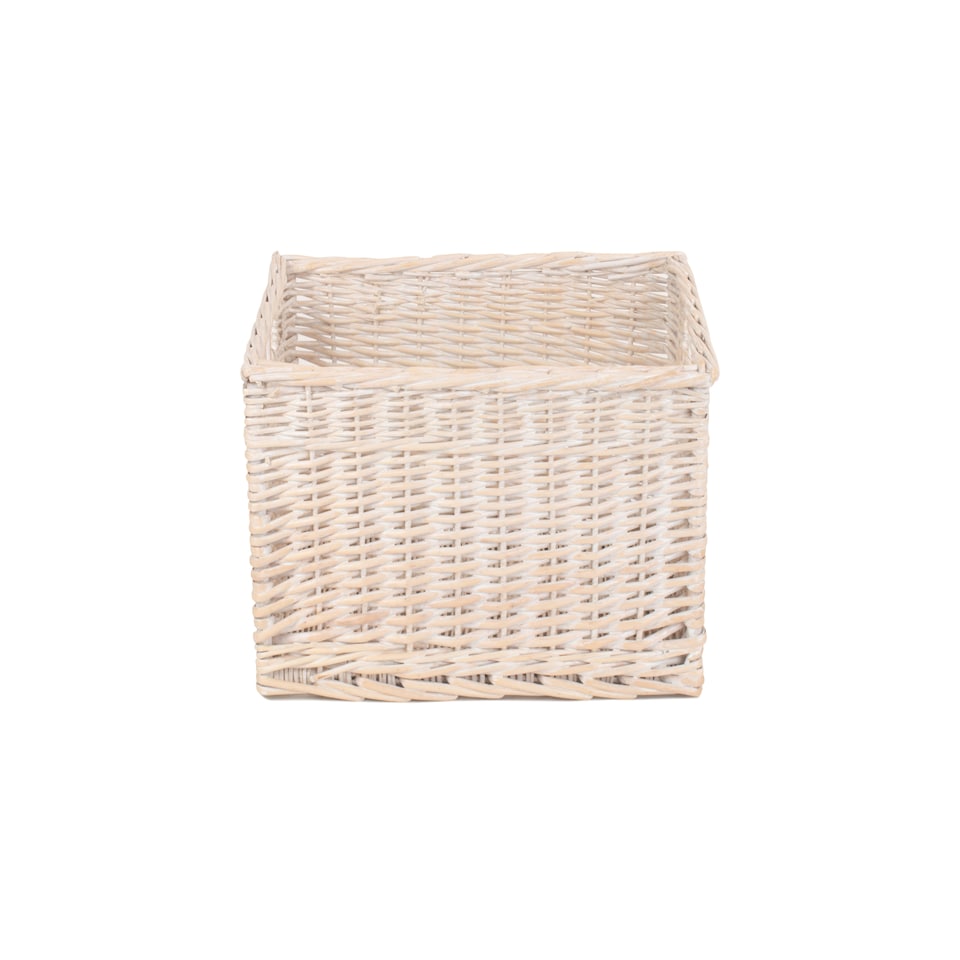 image 1 of Large Wicker White Wash Storage Open Basket | White | White