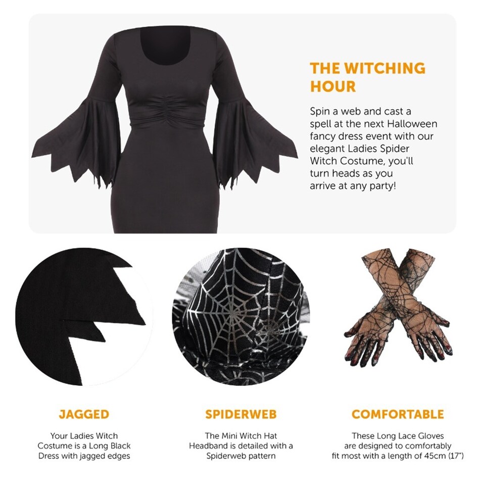 image 1 of Spider Witch Costume | Black | 2XL