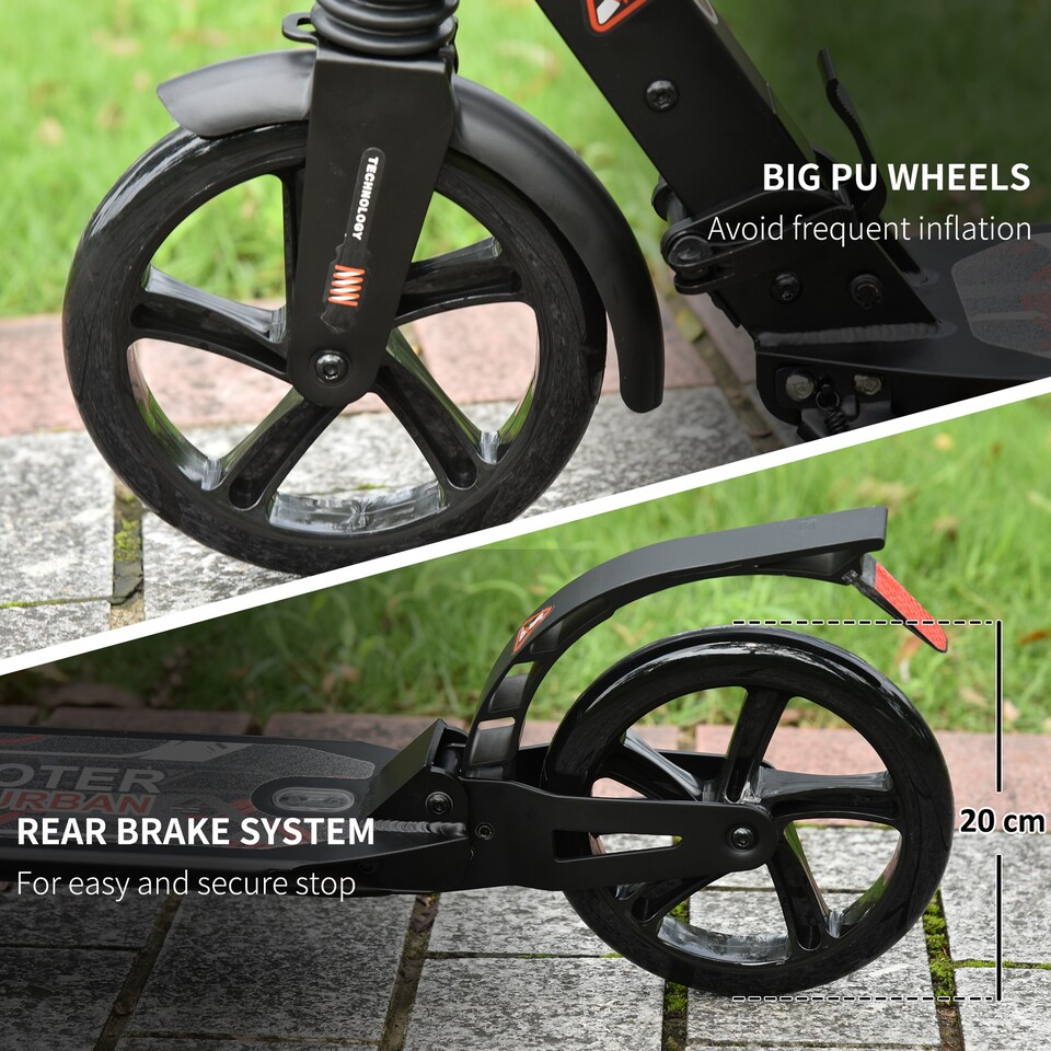 image 1 of HOMCOM Folding Kick Scooter, Adjustable Ride On Scooter with 200mm Big Wheels and Double Shock Absorption, Urban Scooter for 14 older Teens Adult, Black