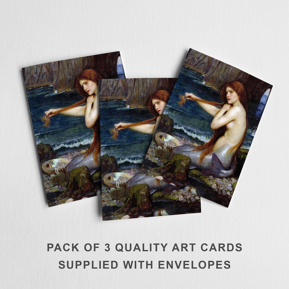 image 1 of Waterhouse Mermaid Greeting Card Fantasy Artwork Set of 3 Blank Inside 13x18 cm