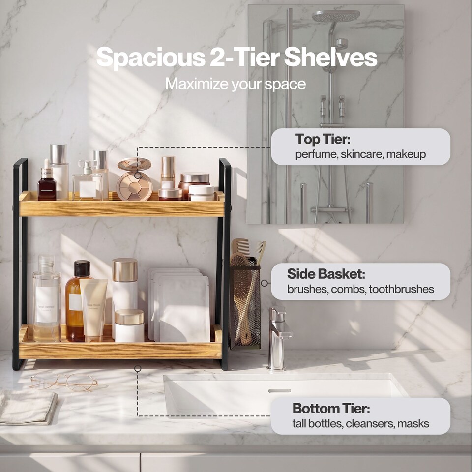 image 1 of Levede Bathroom Organiser Countertop 2 Tier Perfume Skincare Storage Shelf