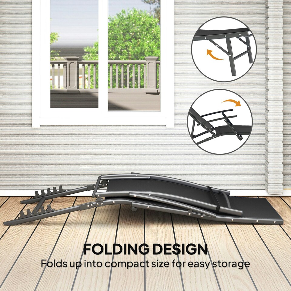 image 1 of Outsunny Set of 2 Garden Sun Loungers, Folding Chaise Lounge Chairs, Black
