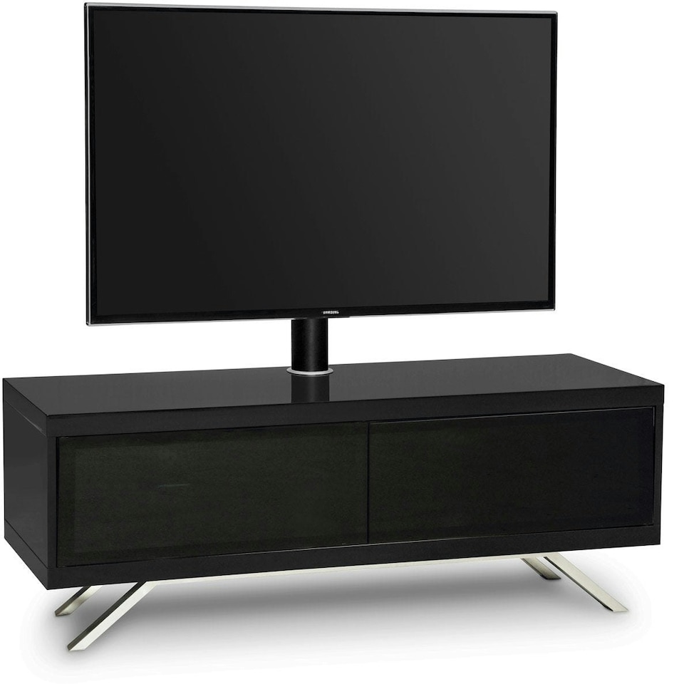 image 1 of MDA Designs TUCANA 1200 HYBRID Black TV Cabinet BeamThru Remote-Friendly Doors up to 60" Flat Screen TVs with Mounting Arm Black