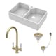 image 1 of Fireclay Kitchen Bundle - Double Bowl 1 Tap Hole Butler Sink & Tap Hole, Wastes & Mono Tap, 895mm - Brushed Brass - Balterley