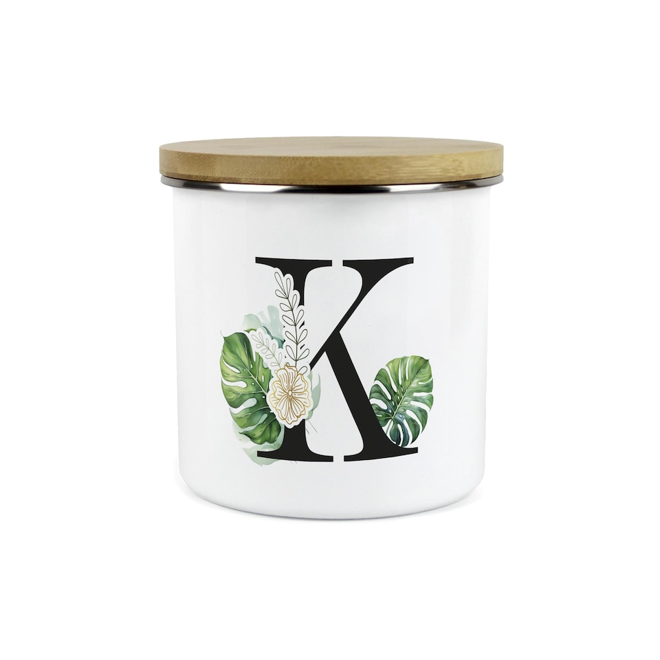 image 1 of Green & Gold Letter K Large Storage Canister | White | Letter K