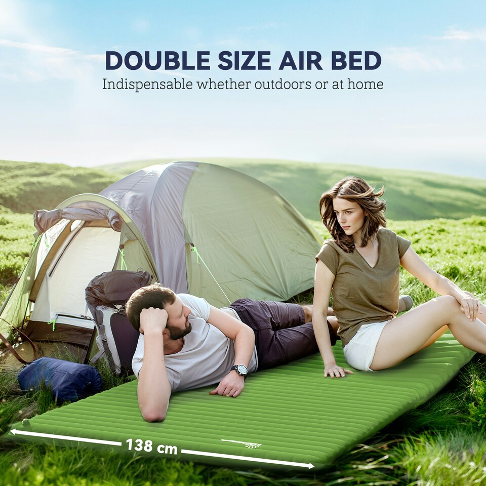 image 1 of Outsunny Portable Inflatable Camping Bed with Double Mattress Green Green | One Size