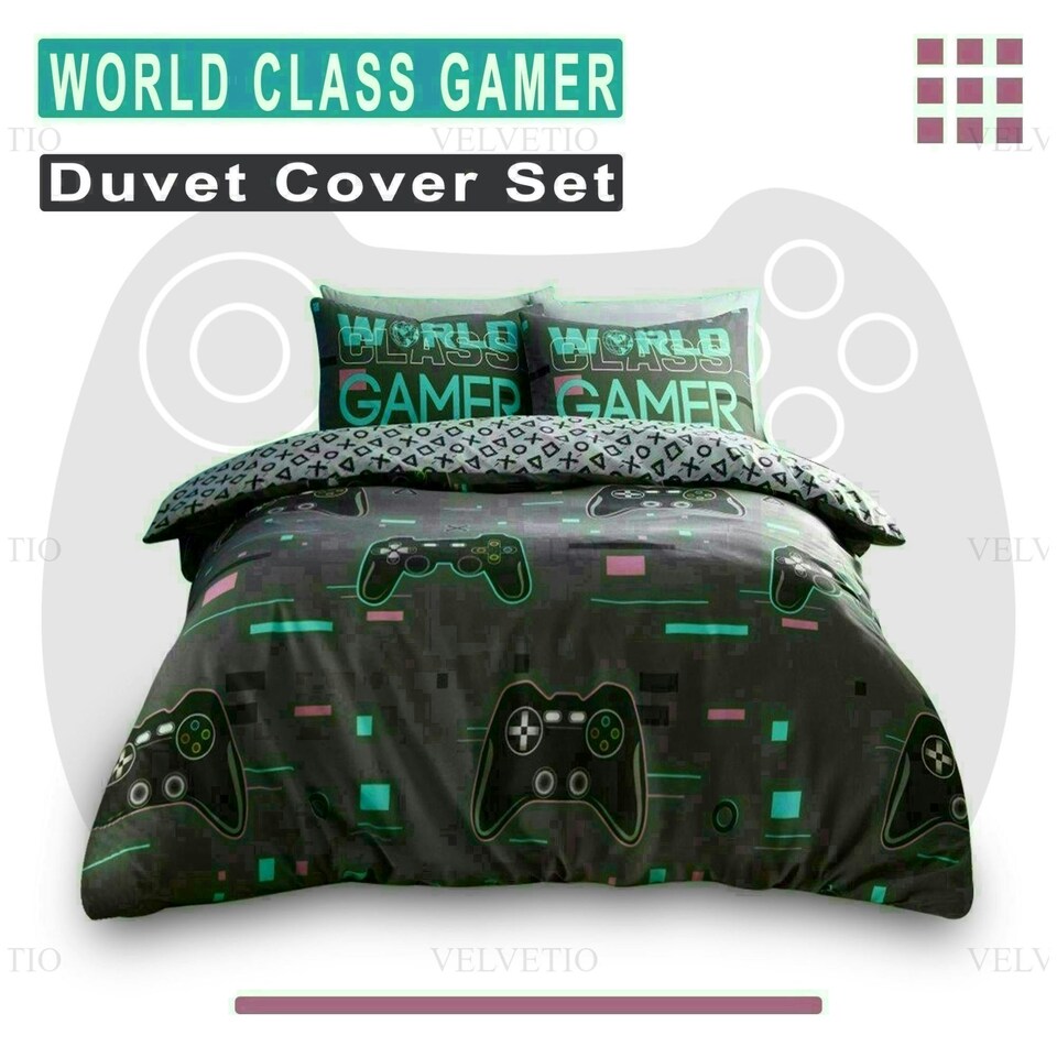 image 1 of World Class Gamer Printed Duvet Cover Set Reversible Polycotton Beddings Multi | Single