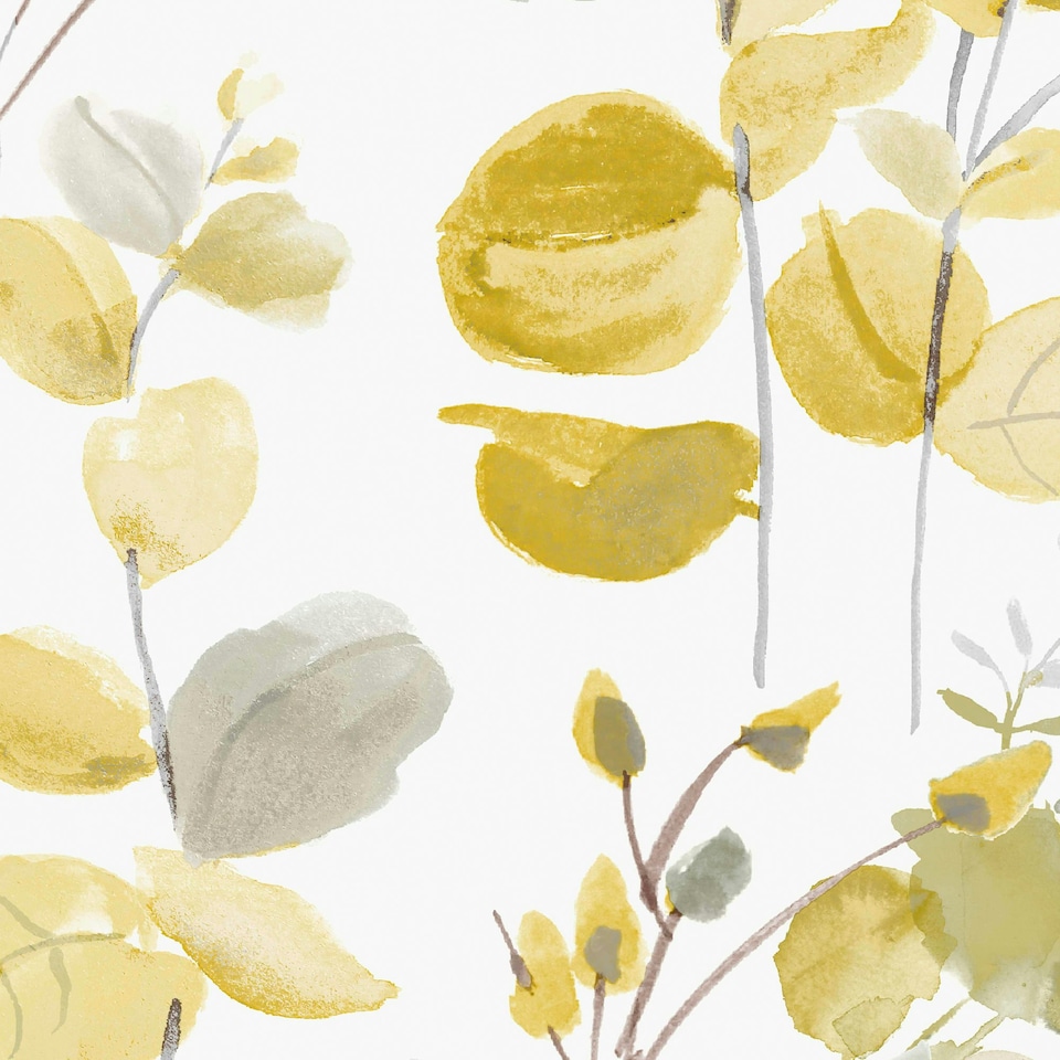 image 1 of Fresco Watercolour Leaves Ochre Wallpaper | Yellow | Yellow | 10m Length x 52cm Width