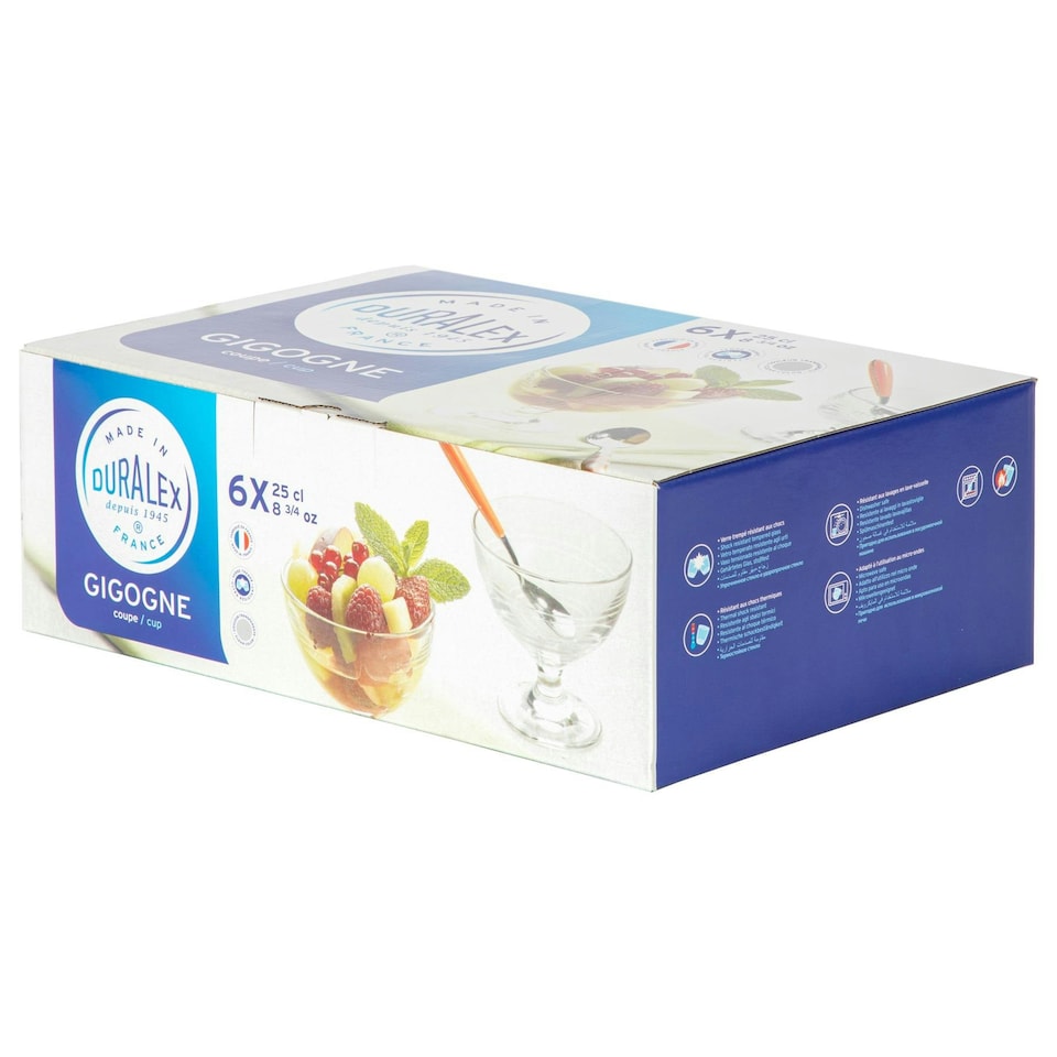 image 1 of Duralex Gigogne Glass Ice Cream Bowls - 250ml Stem Dishes for Dessert, Sundae - Pack of 6 Clear