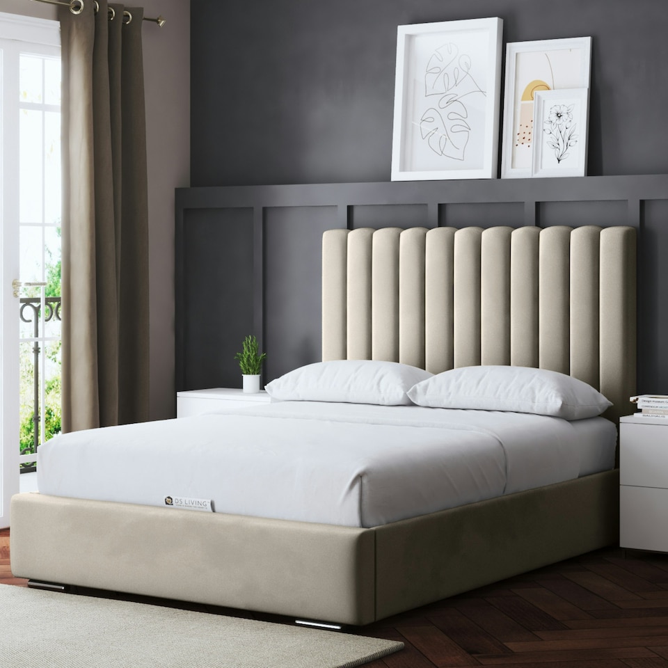 image 1 of Evangeline Divan Bed with Upholstered Headboard - Beige - Super King / 6ft