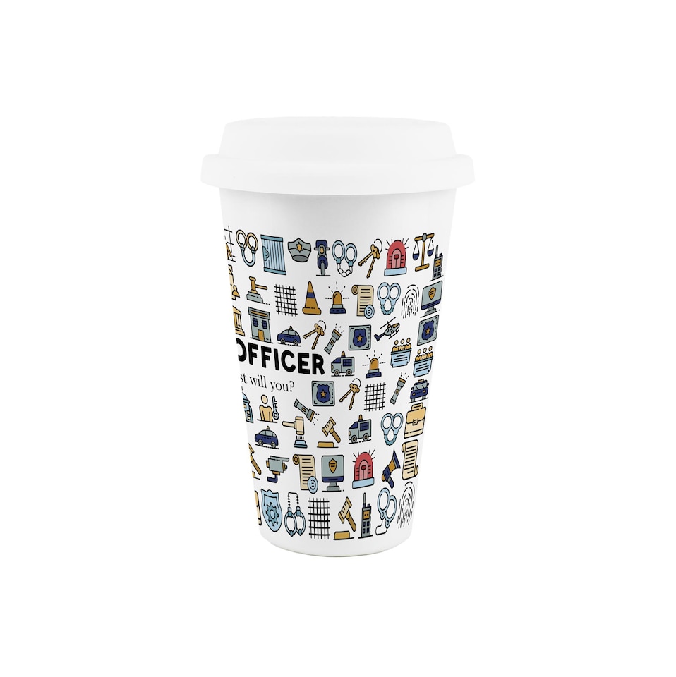 image 1 of Novelty Police Officer Ceramic Travel Mug - Reusable Drinks Cup Gift