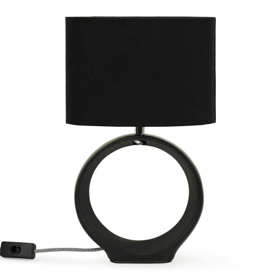 image 1 of ValueLights Tia Black Hoop Ceramic Bedside Table Lamp with a Fabric Lampshade - Bulb Included