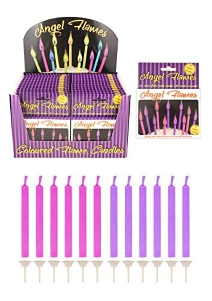 image 1 of Pack of 12 Pink and Purple Colour Angel Flames Candles - Girls Birthday