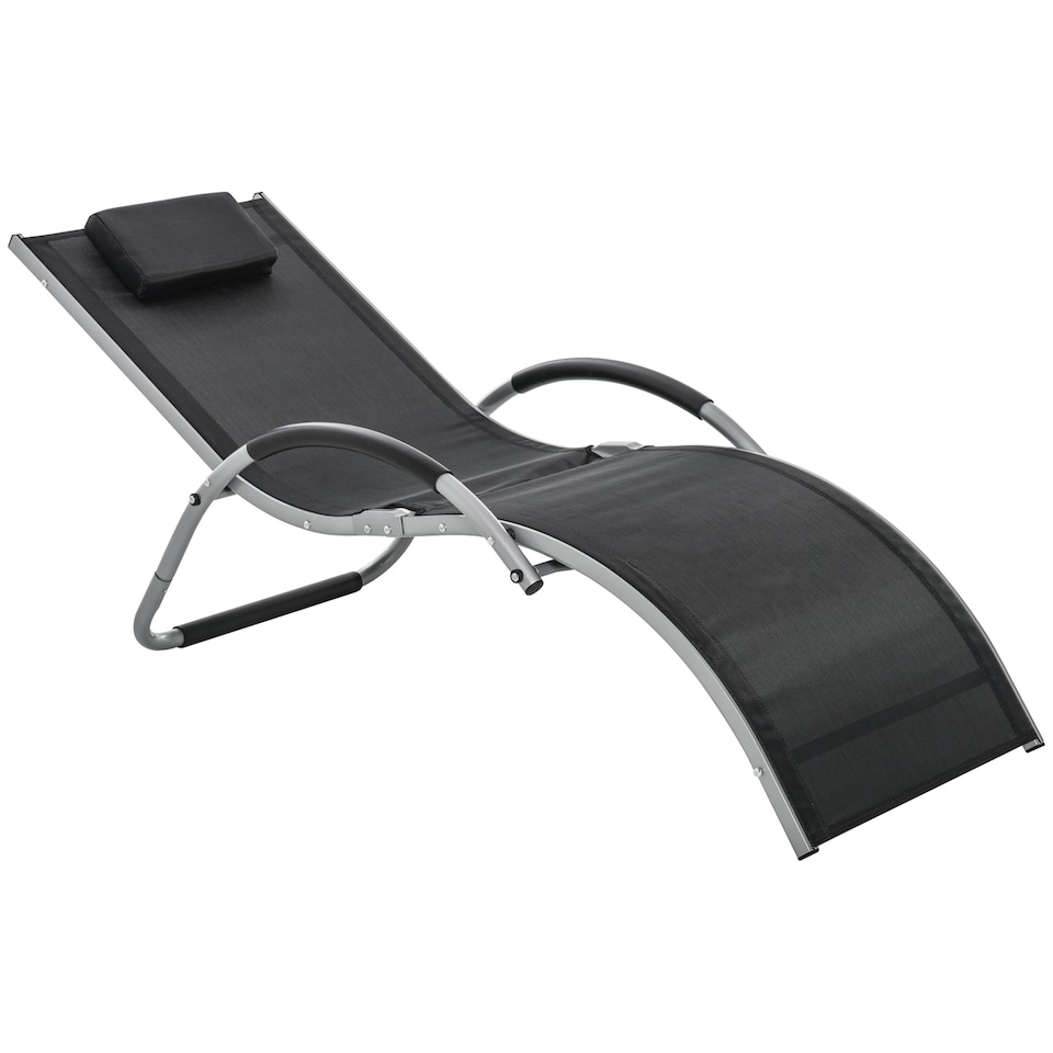 image 1 of Outsunny Sun Lounger Reclining Chair Portable Armchair with Pillow for Garden Patio Outside Aluminium Frame, Black