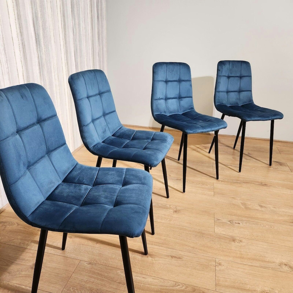 image 1 of Dining Chairs Set of 4 Blue Velvet Kitchen Chairs Blue