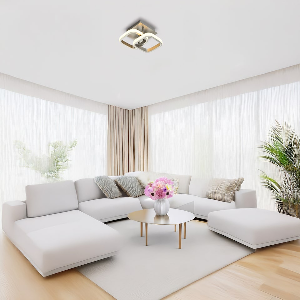 image 1 of Contemporary Compact Double Head 40w LED Ceiling Light Fitting in Brushed Nickel | Silver