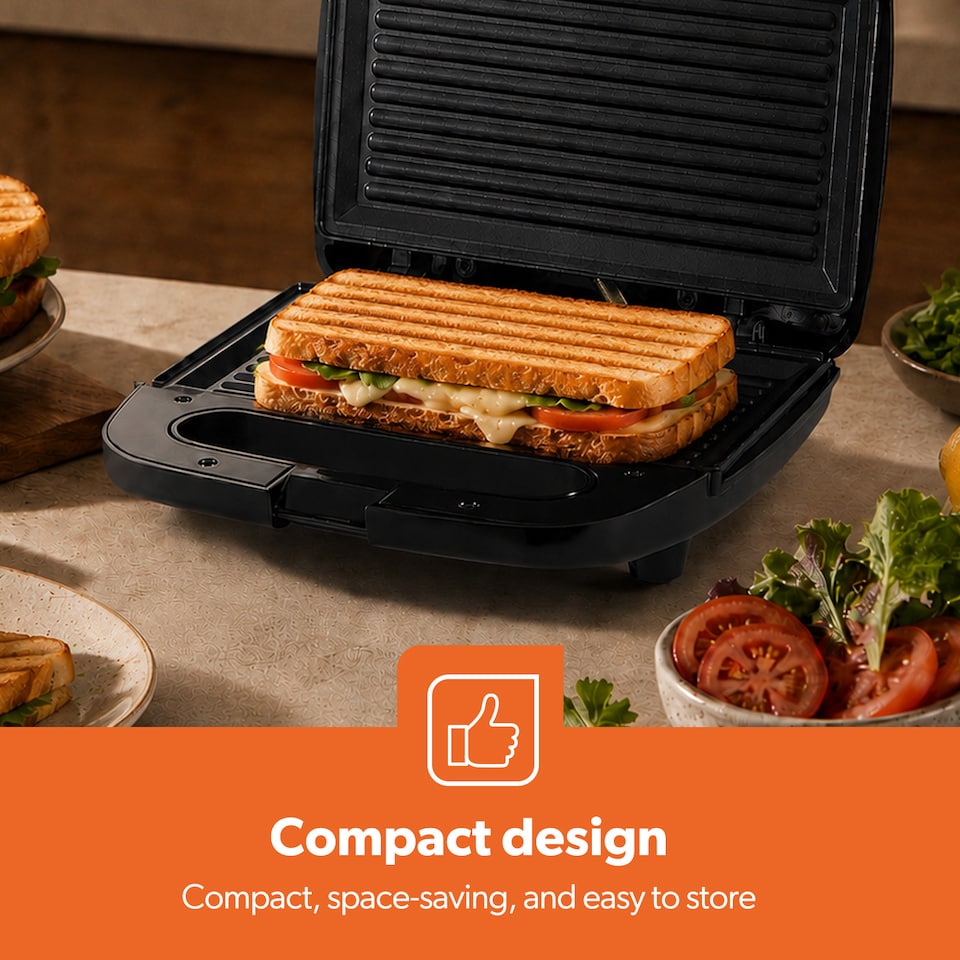 image 1 of GEEPAS Panini 2-Slice Sandwich Toasting Press & Grill 750W - Black
