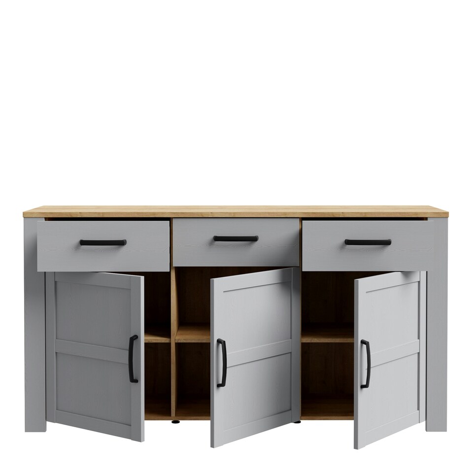 image 1 of Bohol 3 Door 3 Drawer Sideboard in Riviera Oak/Grey Oak