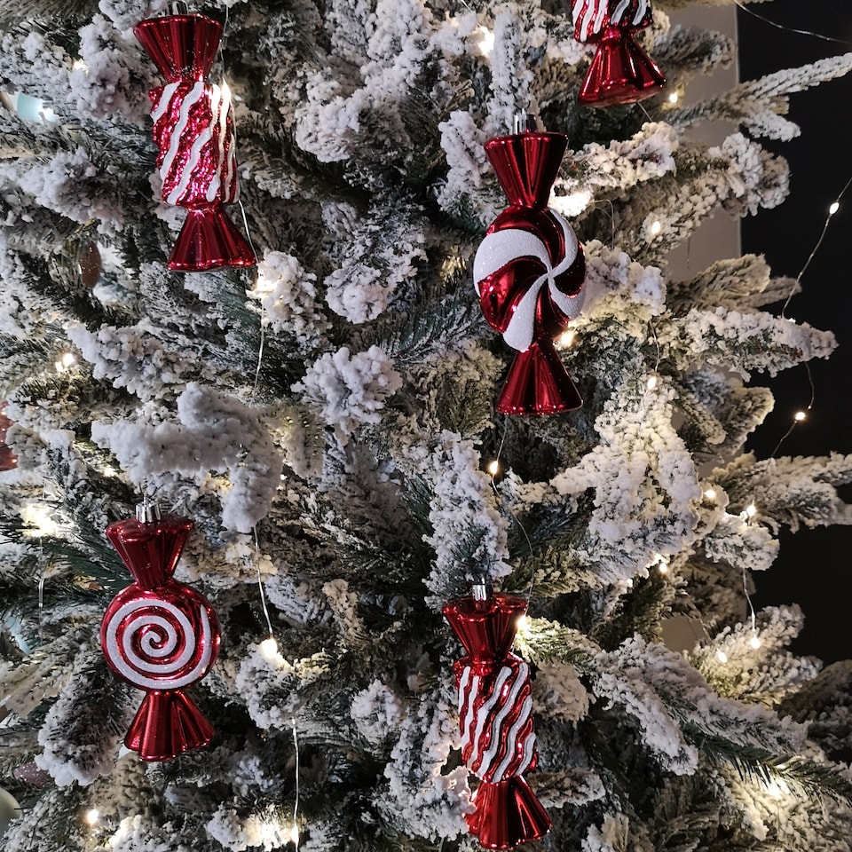 image 1 of Pack of 5 15cm Red & White Candy Stripe Sweet Shatterproof Christmas Decoration