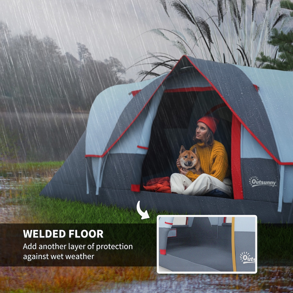 image 1 of Outsunny Outdoor  Camping Tent For 5-6 with Bag, Fibreglass & Steel Frame