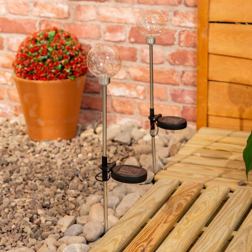 image 1 of ValueLights 2 Pack Solar Powered Outdoor Fairy Globe Spike Lights Garden Stake Lamp
