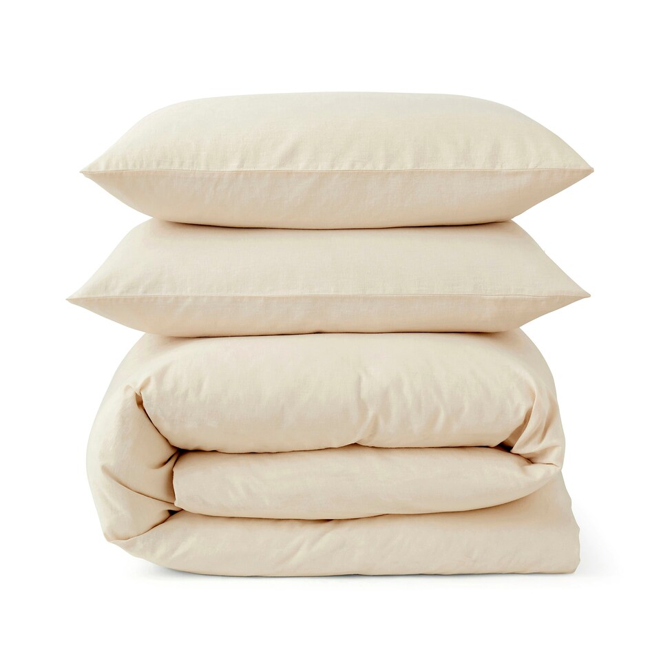 image 1 of Touch Of Linen - Creamy Almond - Duvet Cover Set (Includes 2 Pillowcases - 1 For Single) Cream | Creamy Almond | Double