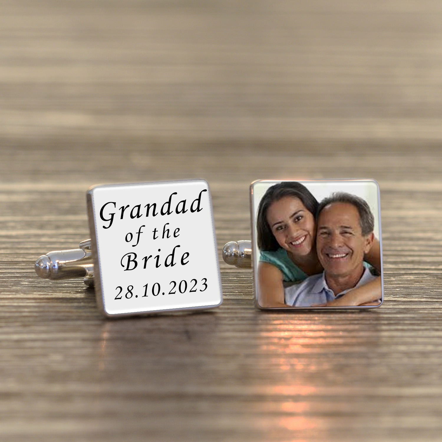 Personalised Grandad of the Bride Photo Upload Silver Finish Cufflinks Wedding