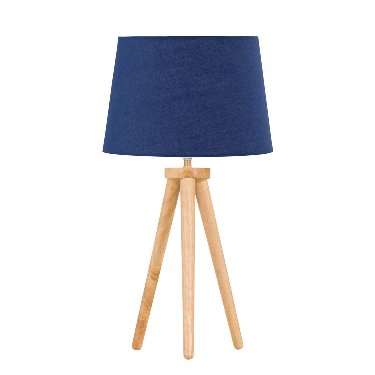 First Choice Lighting Voyage - Light Oak Table Lamp or Bedside Light with Navy Blue Shade in Brown