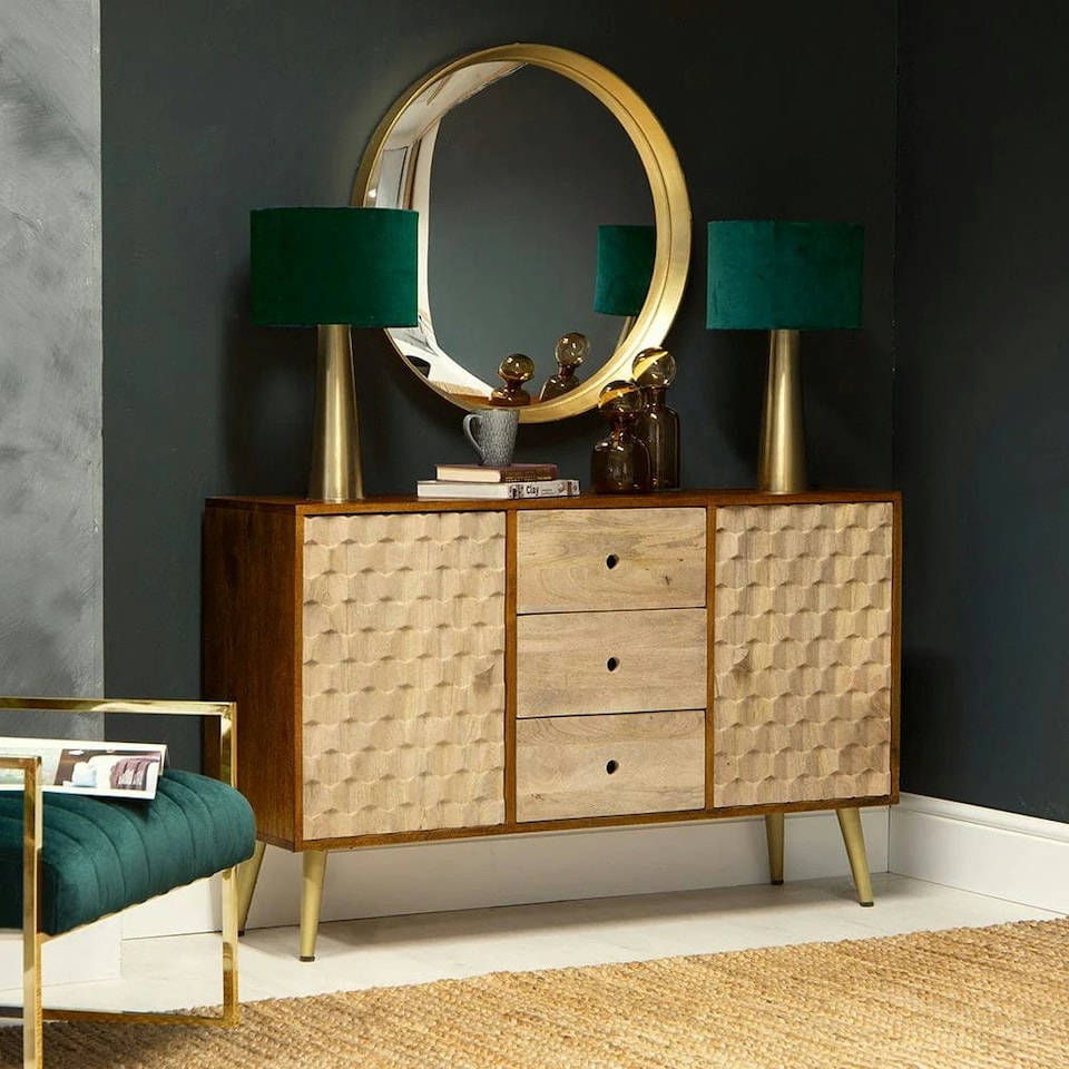 image 1 of Perdue Dakota Solid Mango Wood 2 Door 3 Drawer Large Sideboard Brown