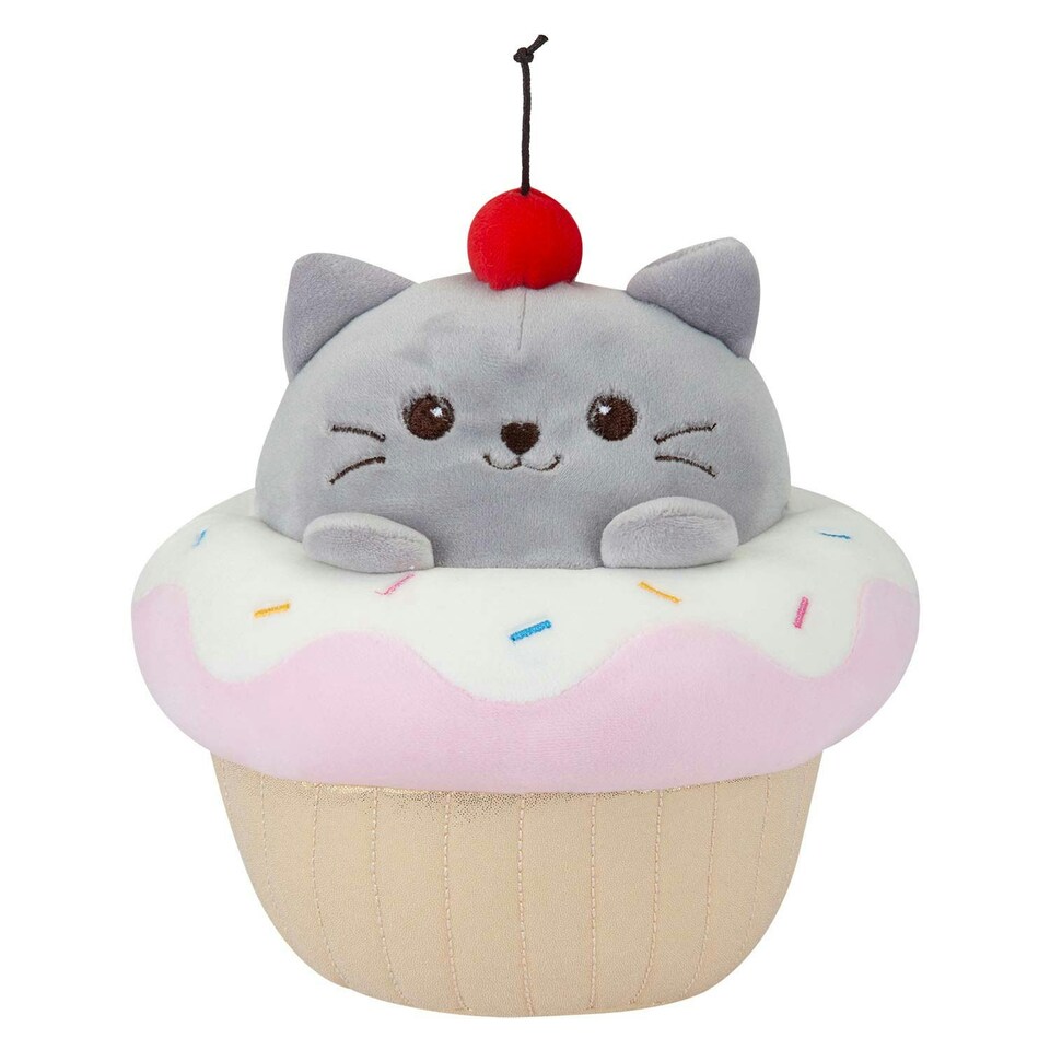image 1 of Cat Cup Cake Soft Toy Cute Plushie Huggable Cuddly Stuffed Toy 20cm Pink