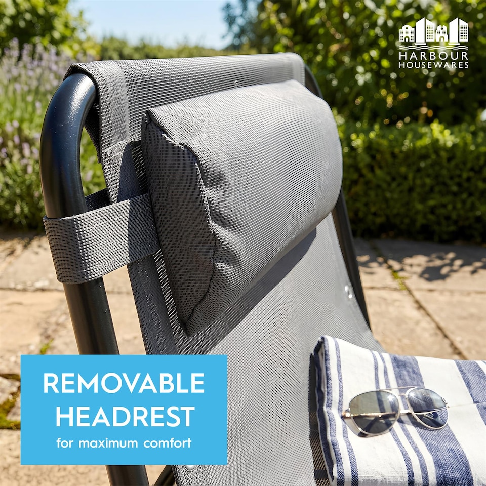image 1 of Harbour Housewares Zero Gravity Chairs - Grey - Set of 2 - Reclining Folding Garden Patio Beach Loungers with Cup Holders