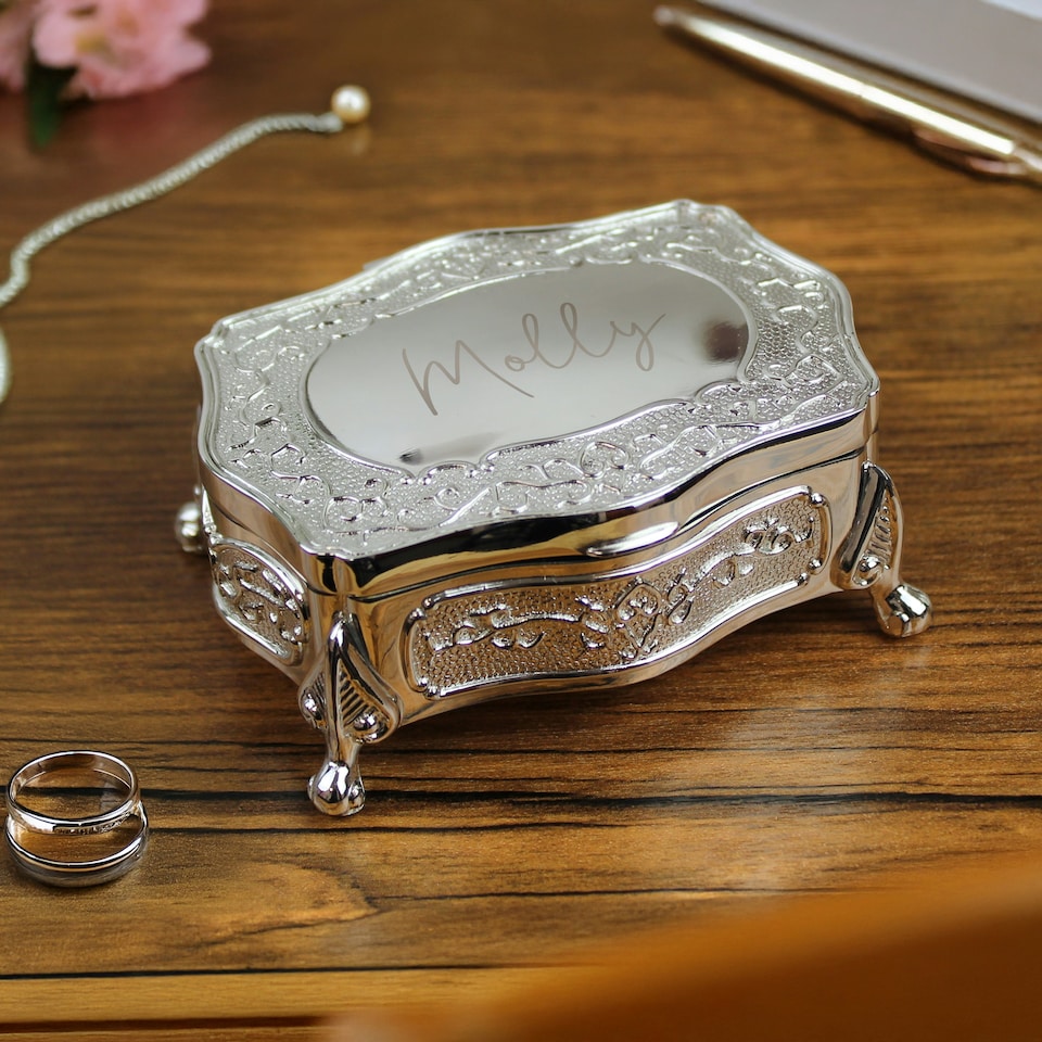 image 1 of Personalised Small Silver Plated Jewellery Box