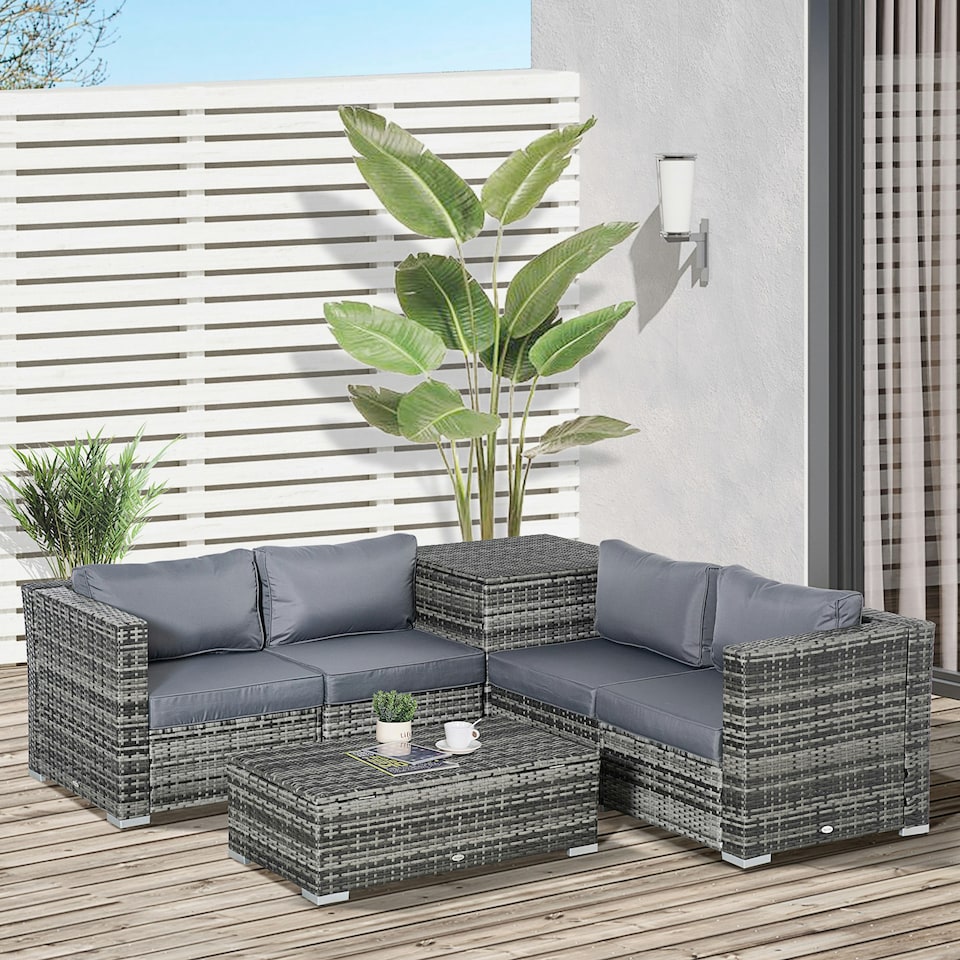 image 1 of Outsunny 6Pcs Rattan Sofa Set Garden Sectional Garden Wicker Furniture Cushion