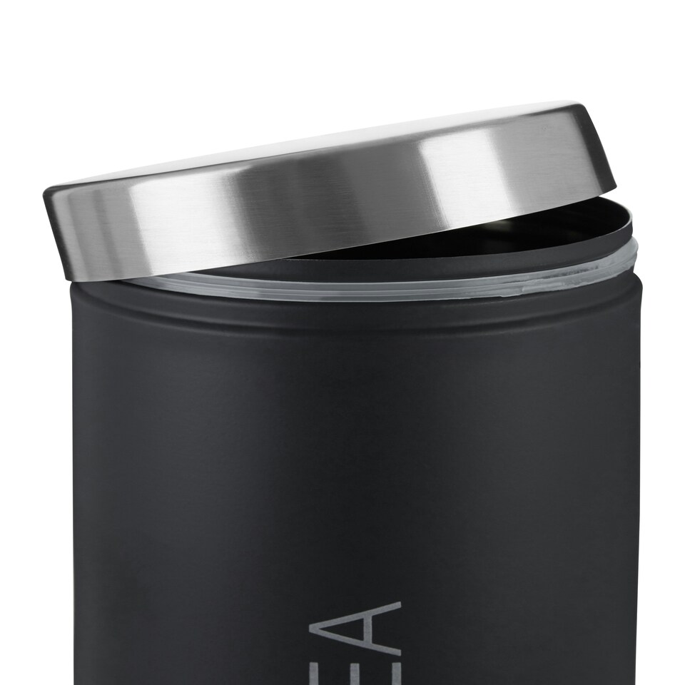 image 1 of Interiors by Premier Black Enamel Tea Canister, Durable Metal Storage Jar With Glossy Finish And Airtight Lid, Keeps Tea Fresh